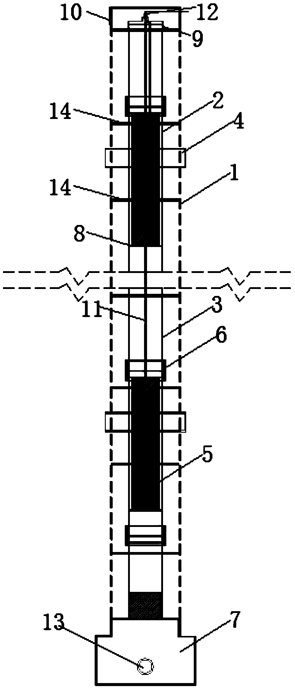 Equipment for measuring layered settlement of deep soft soil or blanket and setup method thereof