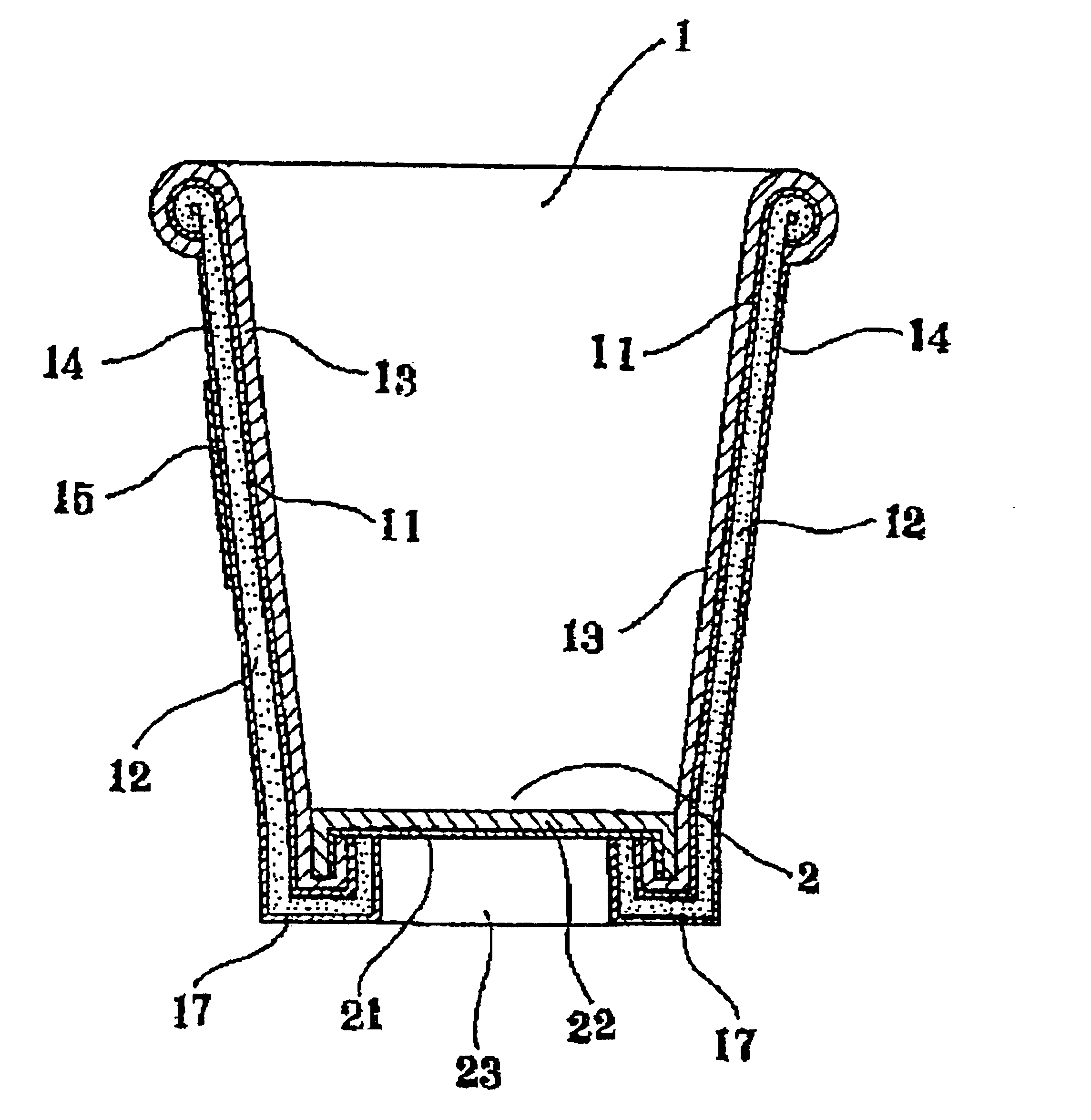 Stock material for container body of insulating paper container, insulating paper container and process for making them