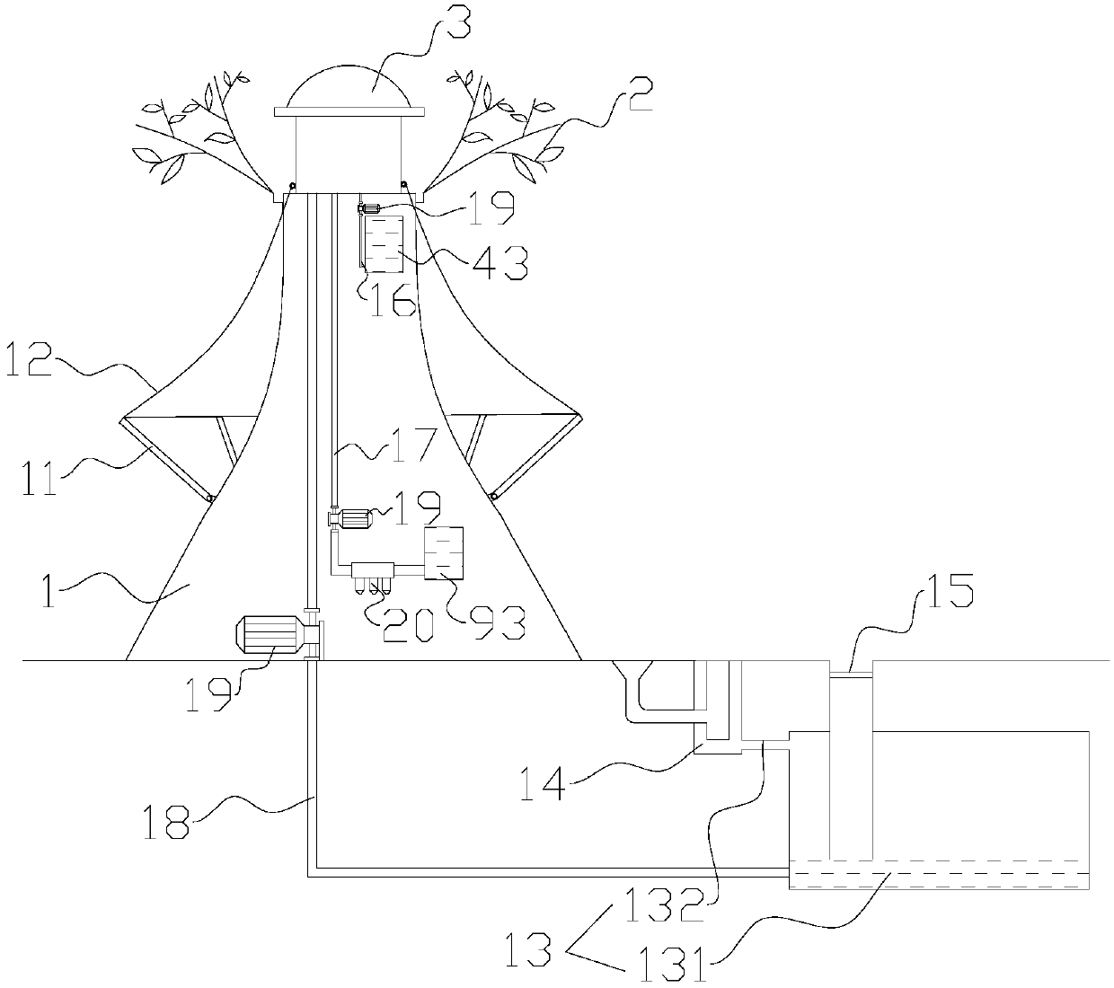 Simulation tree house with life water collection system