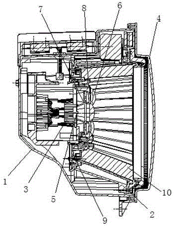 Distance and passing light vehicle front combined lamp with hexagonal lenses