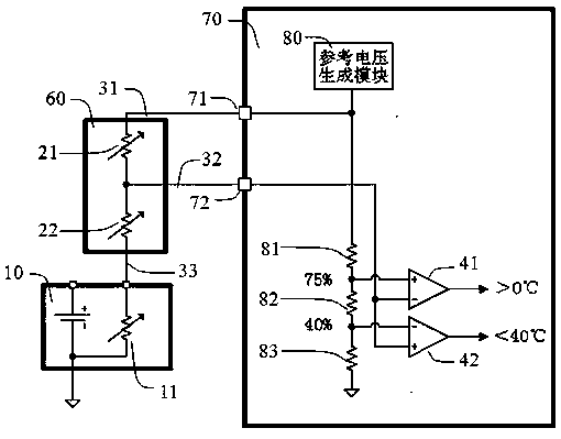 Debugging device, circuit and method for battery charging over-temperature protection