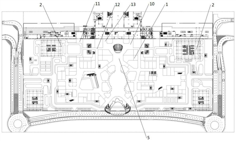 Three-dimensional composite building structure in front of railway station