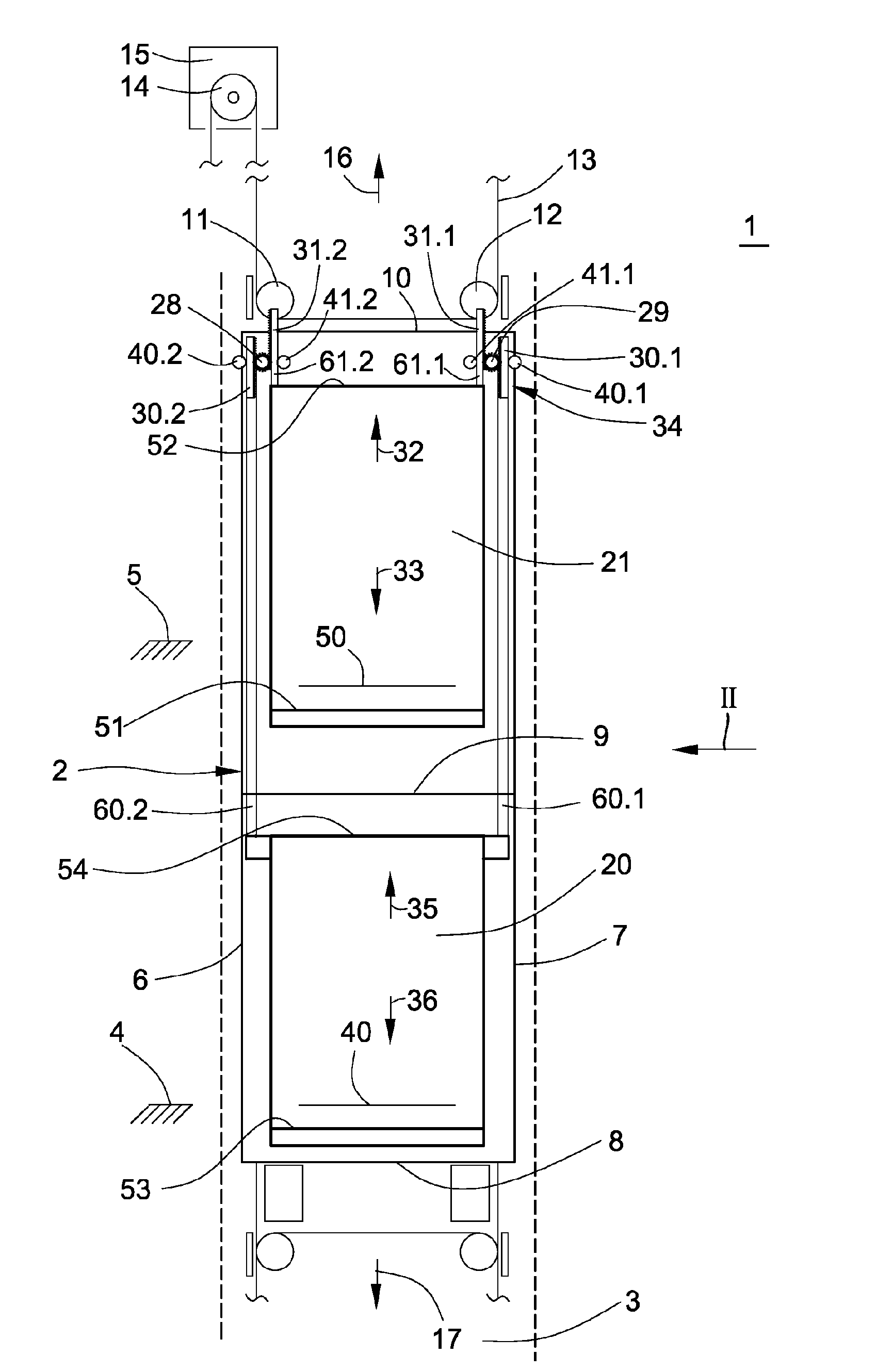 Double-decker elevator installation