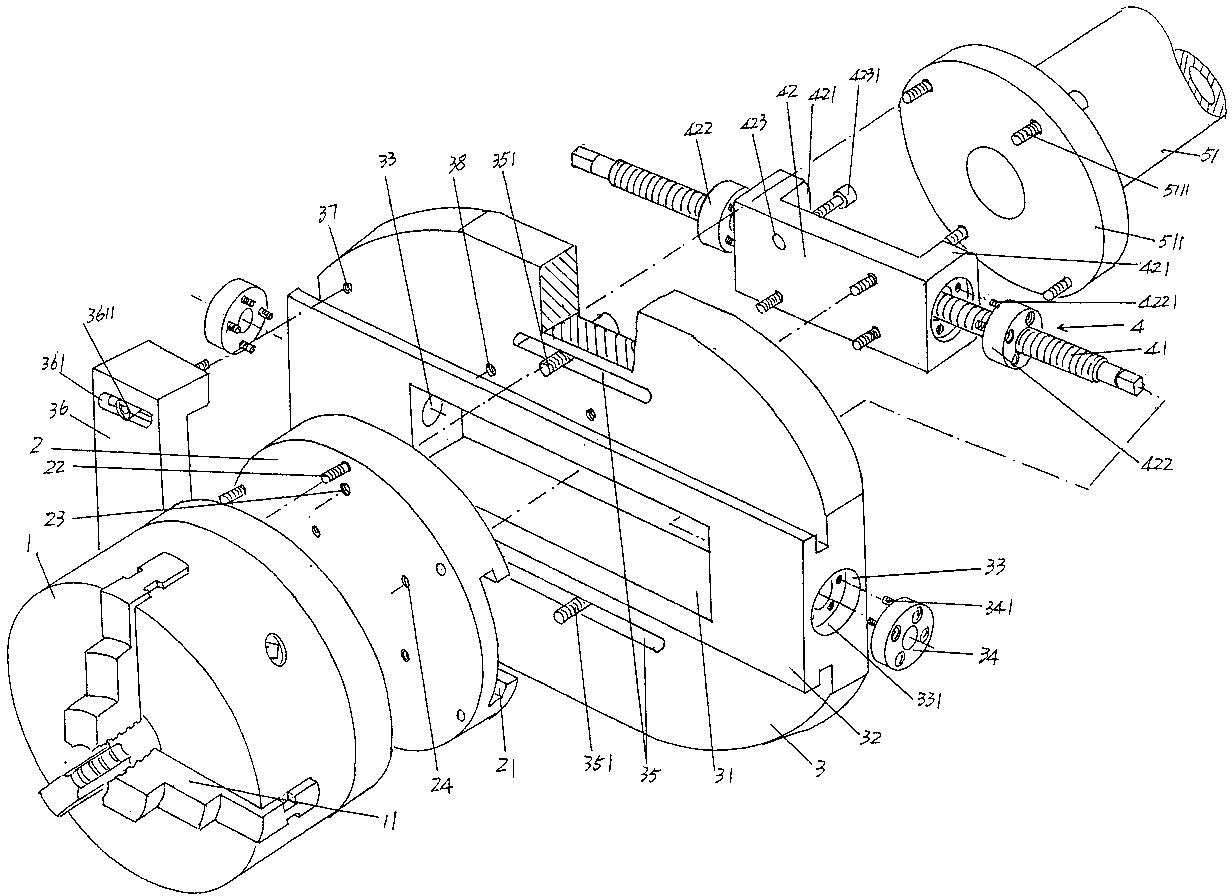 Clamp structure used for eccentricity molding machining of glass mold