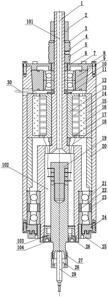 High-speed rotation ultrasonic grinding main shaft