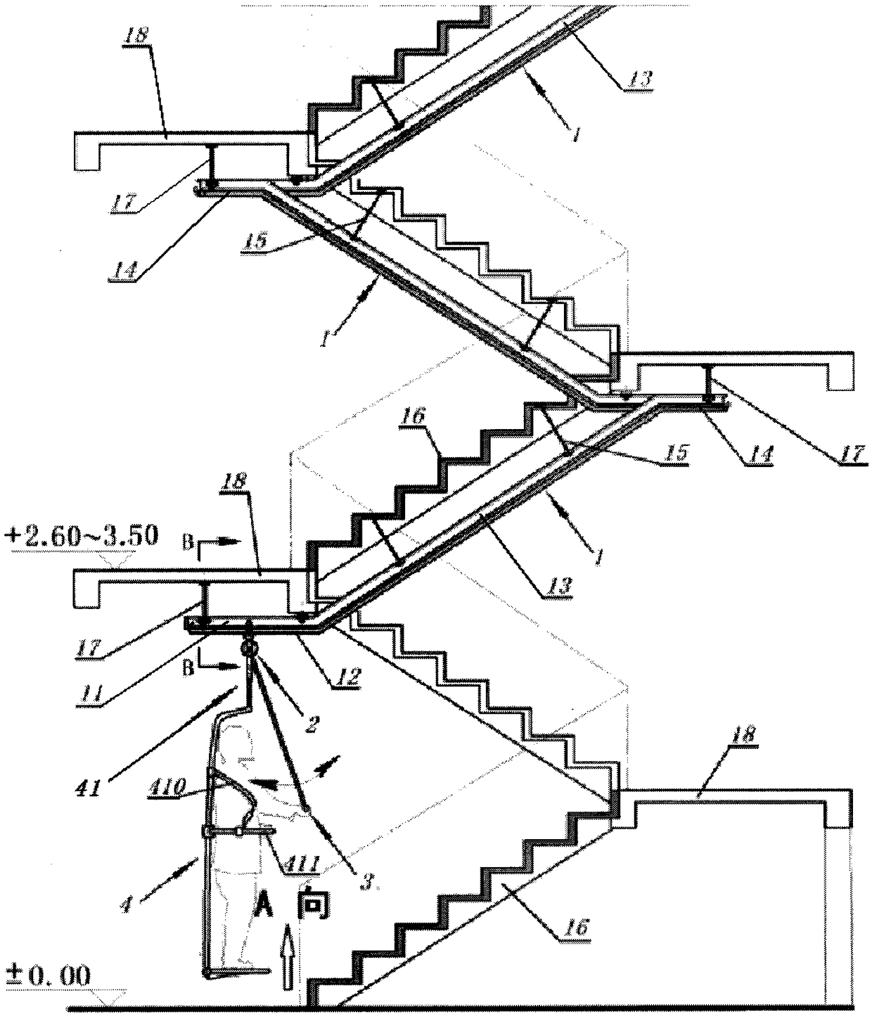 Suspended non-power self-help device for upstairs