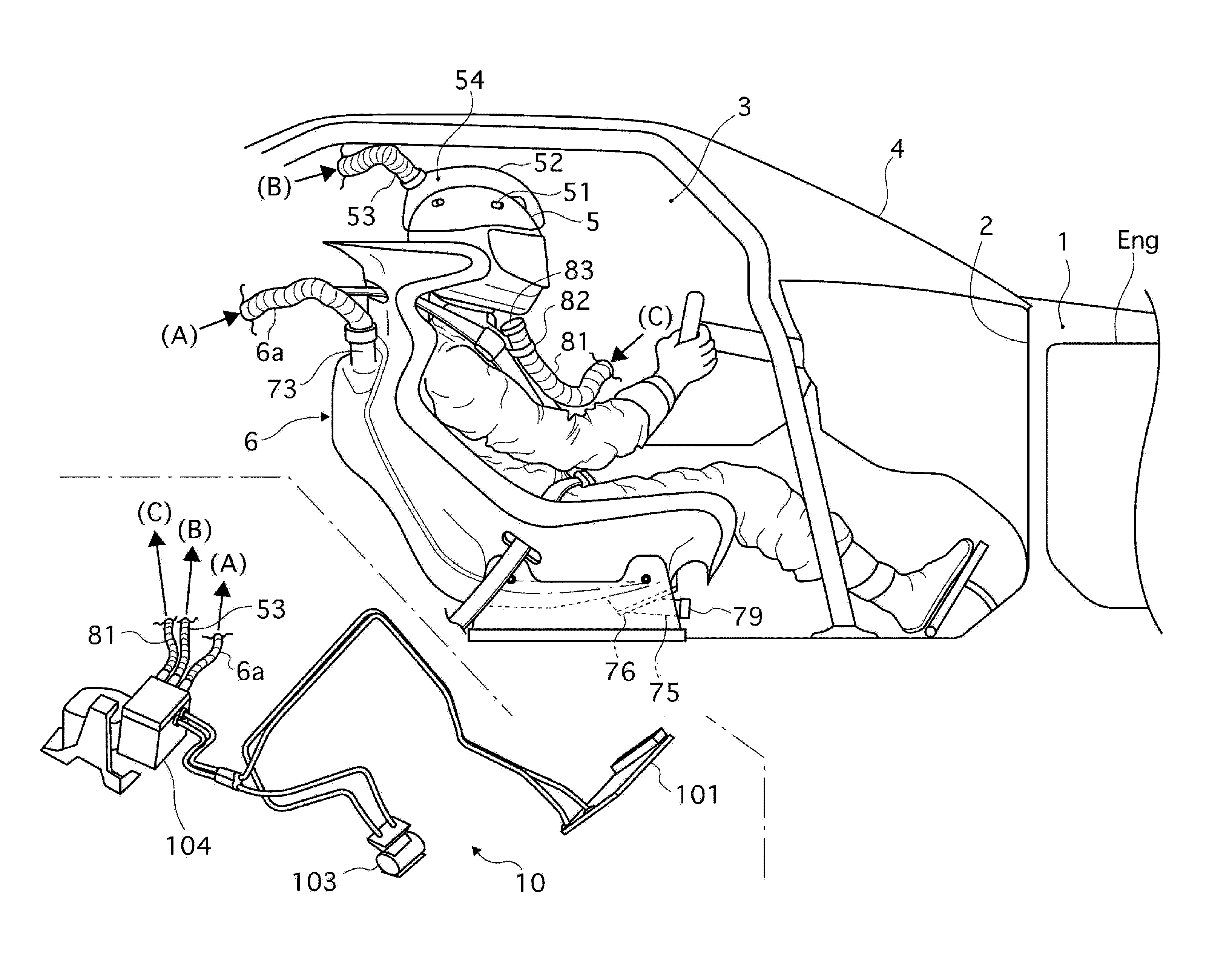 Racing bucket seat and cooling system for racing car with the same