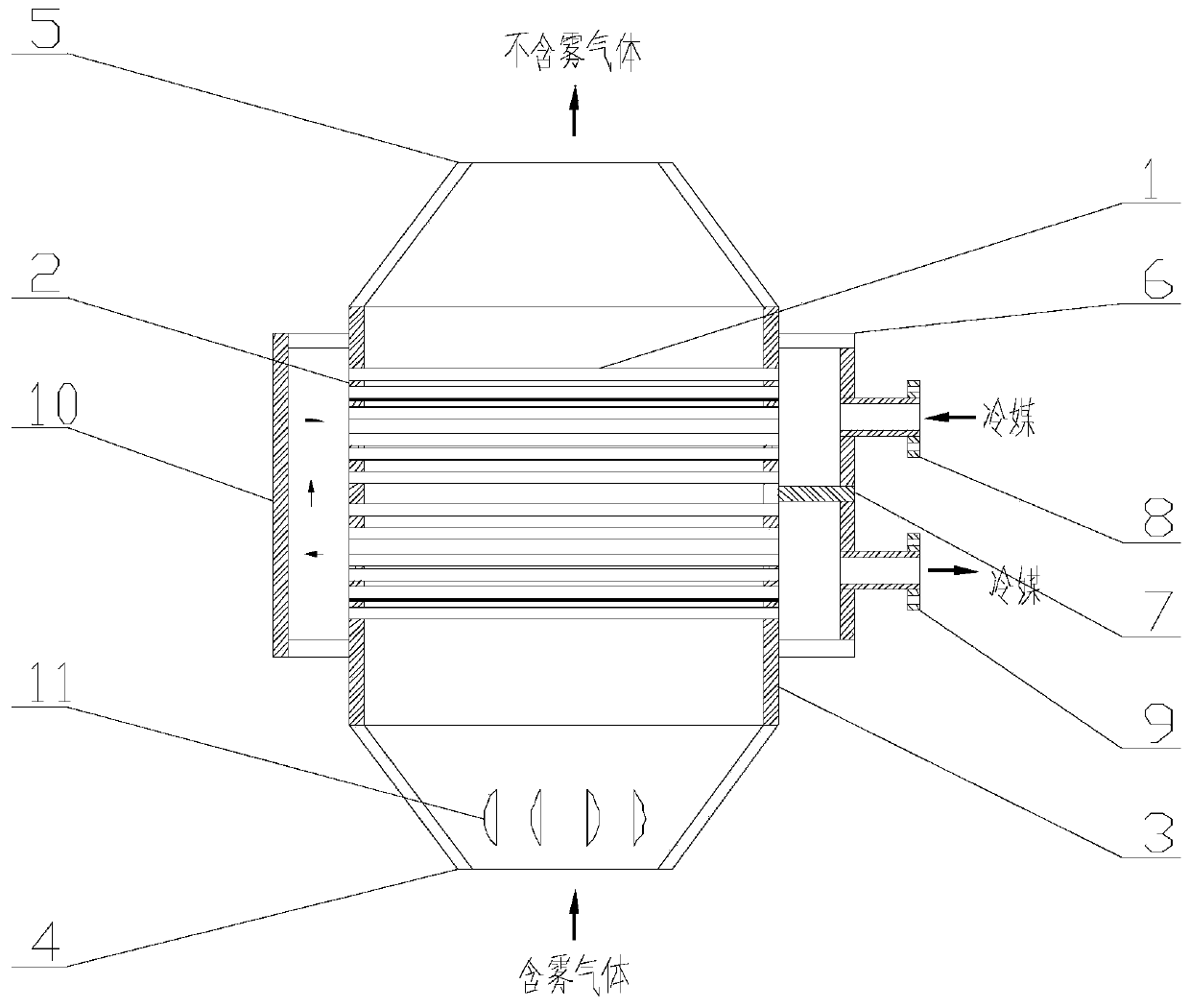 Demisting and cooling integrated heat exchange tubes, demisting and cooling integrated heat exchange device and application thereof