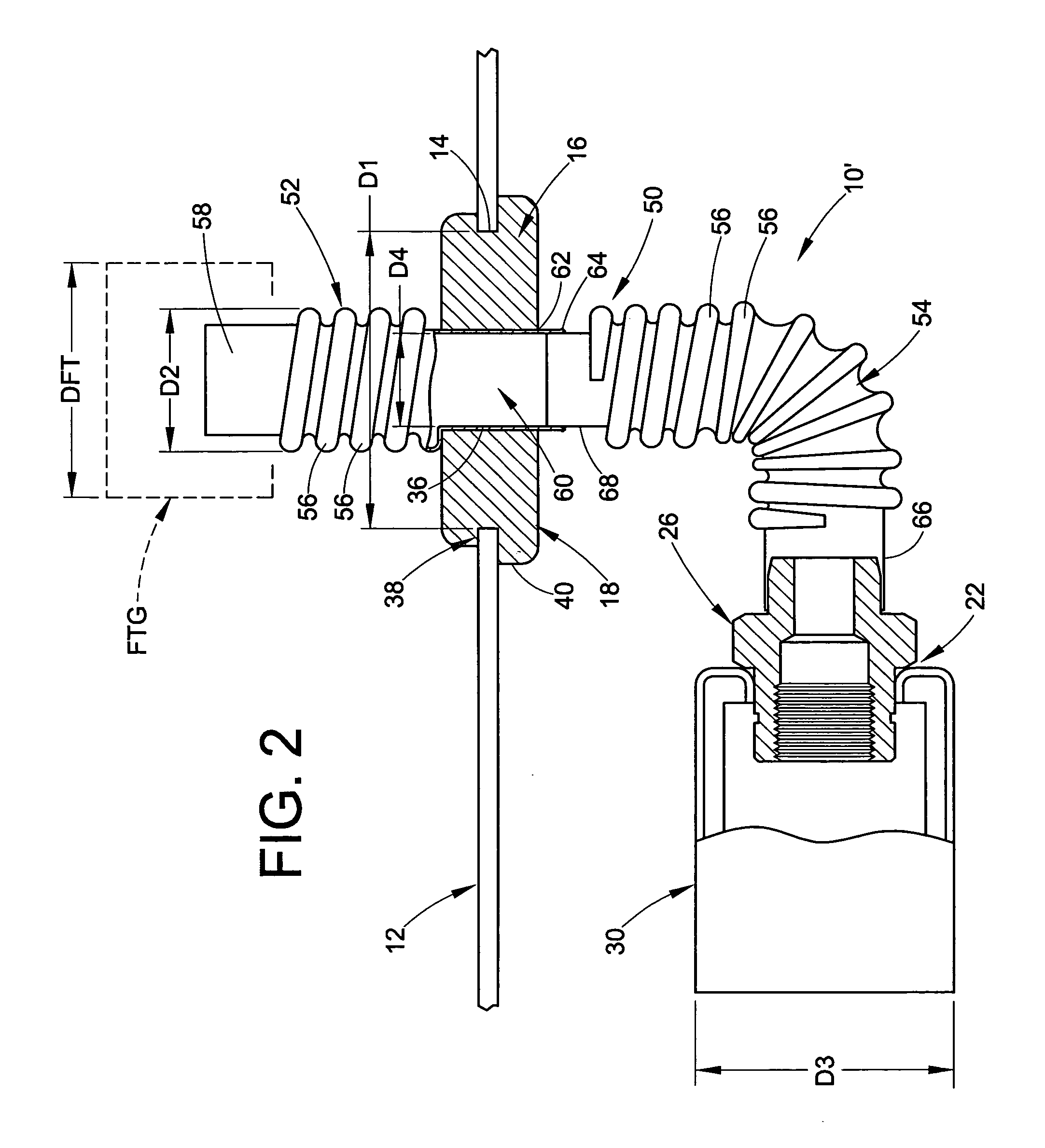 Fluid line connector with intermediate smooth surface