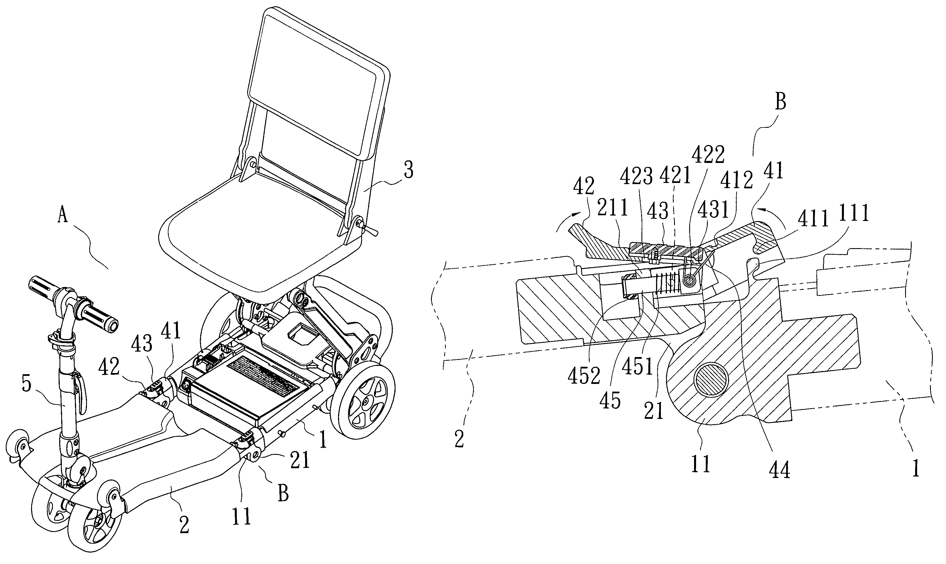 Fixing device for a foldable chassis of an electric walk-substituting vehicle