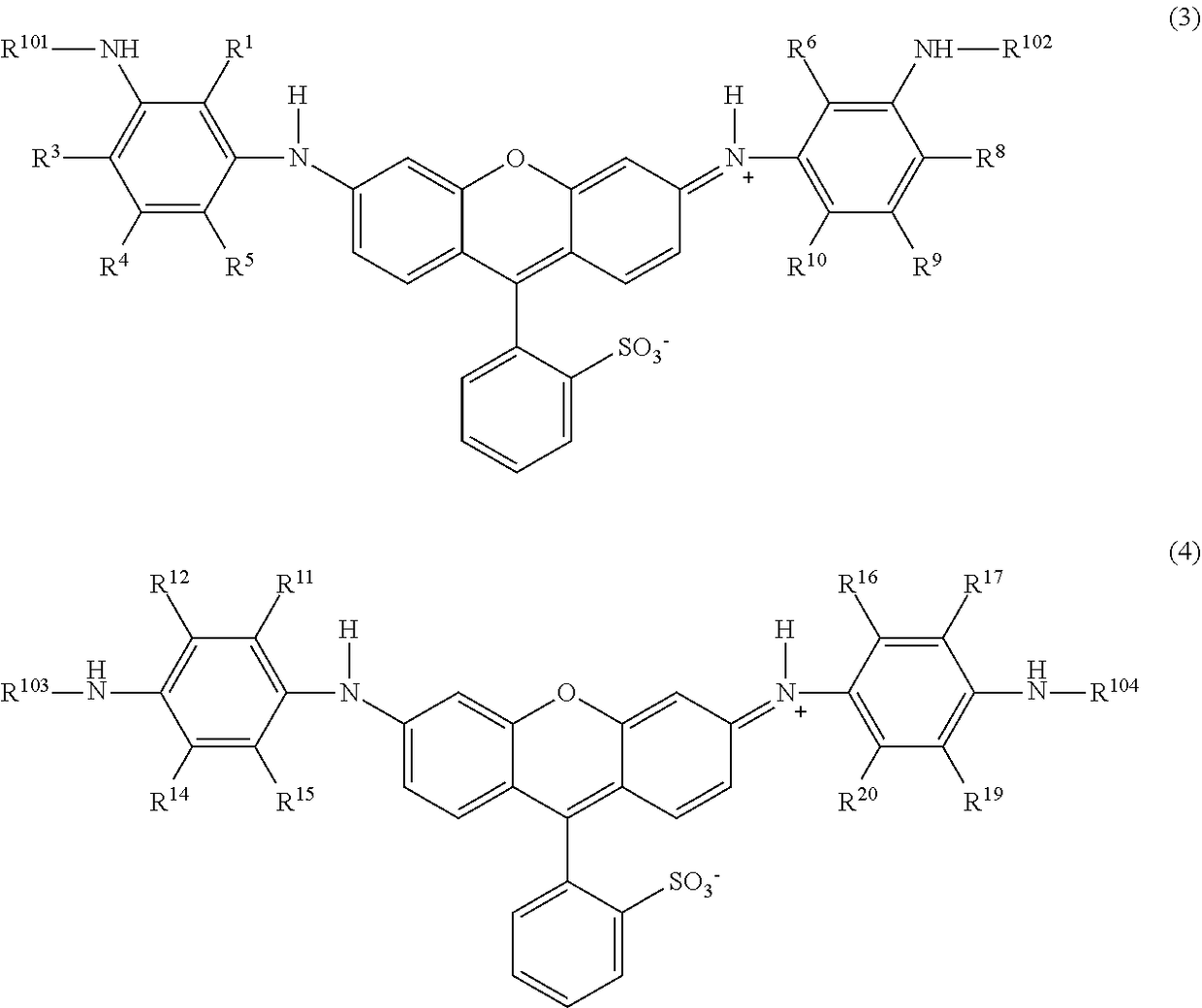 Coloring composition for dyeing or textile printing, ink for ink jet textile printing, method of printing on fabric, and dyed or printed fabric