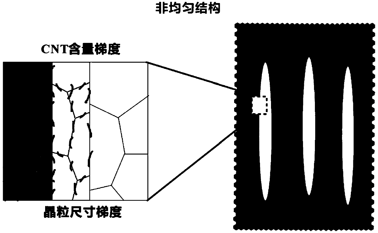 High-toughness carbon nanotube reinforced aluminum-based composite material with non-uniform structure and preparation method thereof