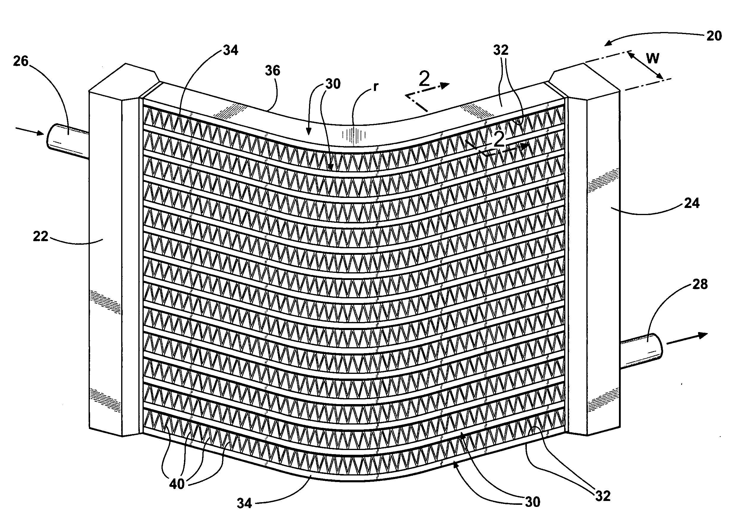 Microchannel, flat tube heat exchanger with bent tube configuration