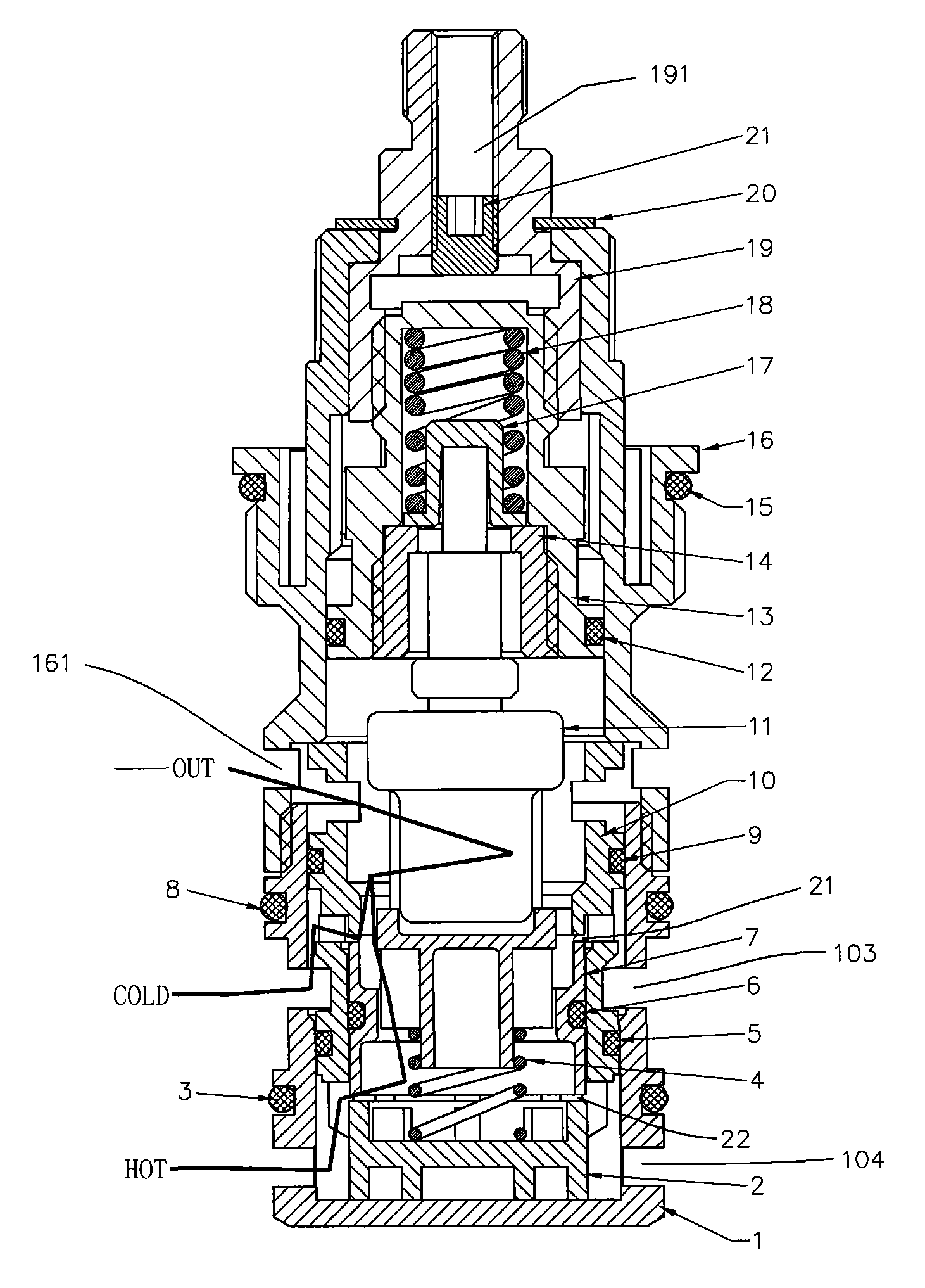 Constant temperature balanced pressure water nozzle valve core