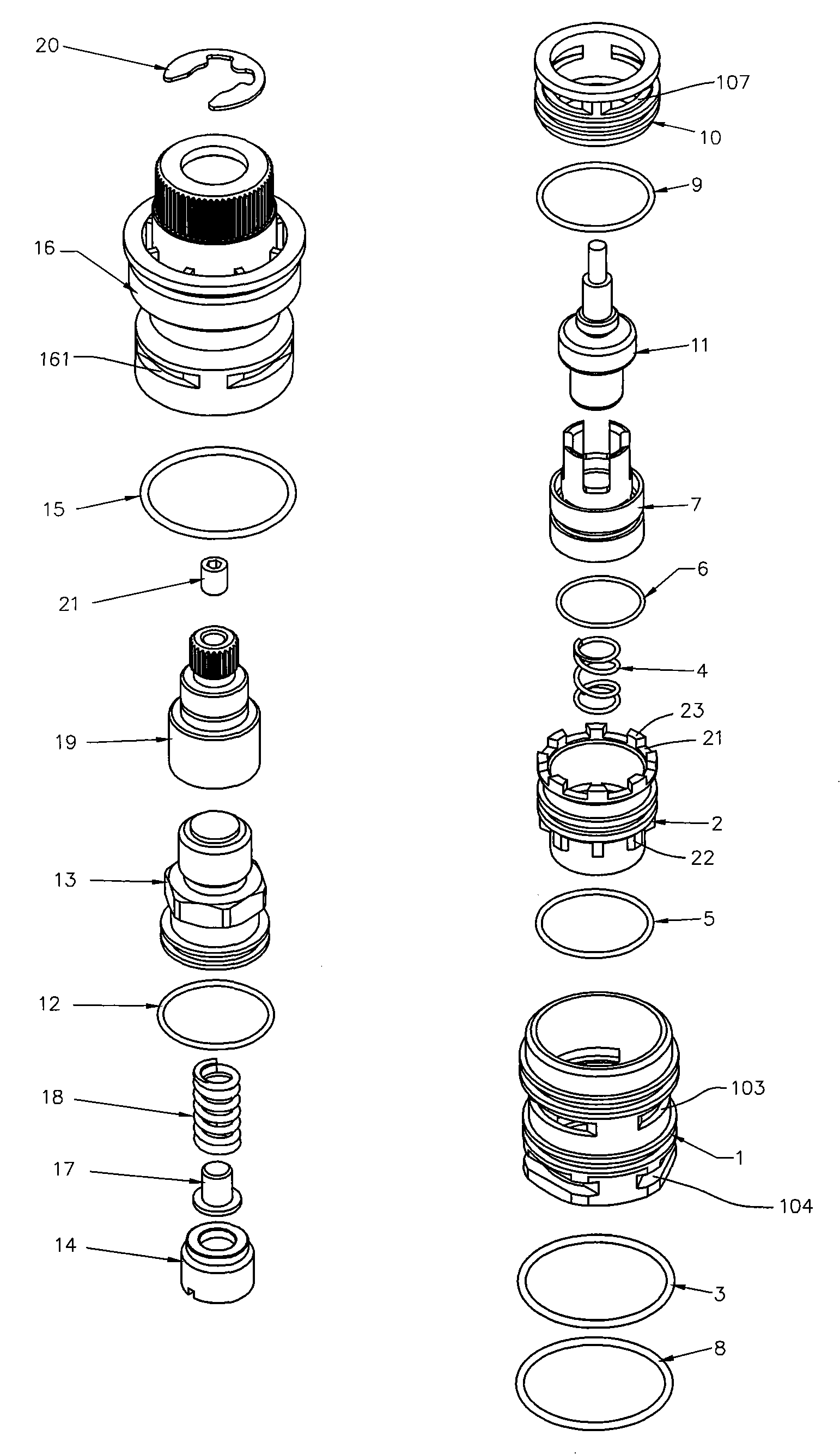 Constant temperature balanced pressure water nozzle valve core