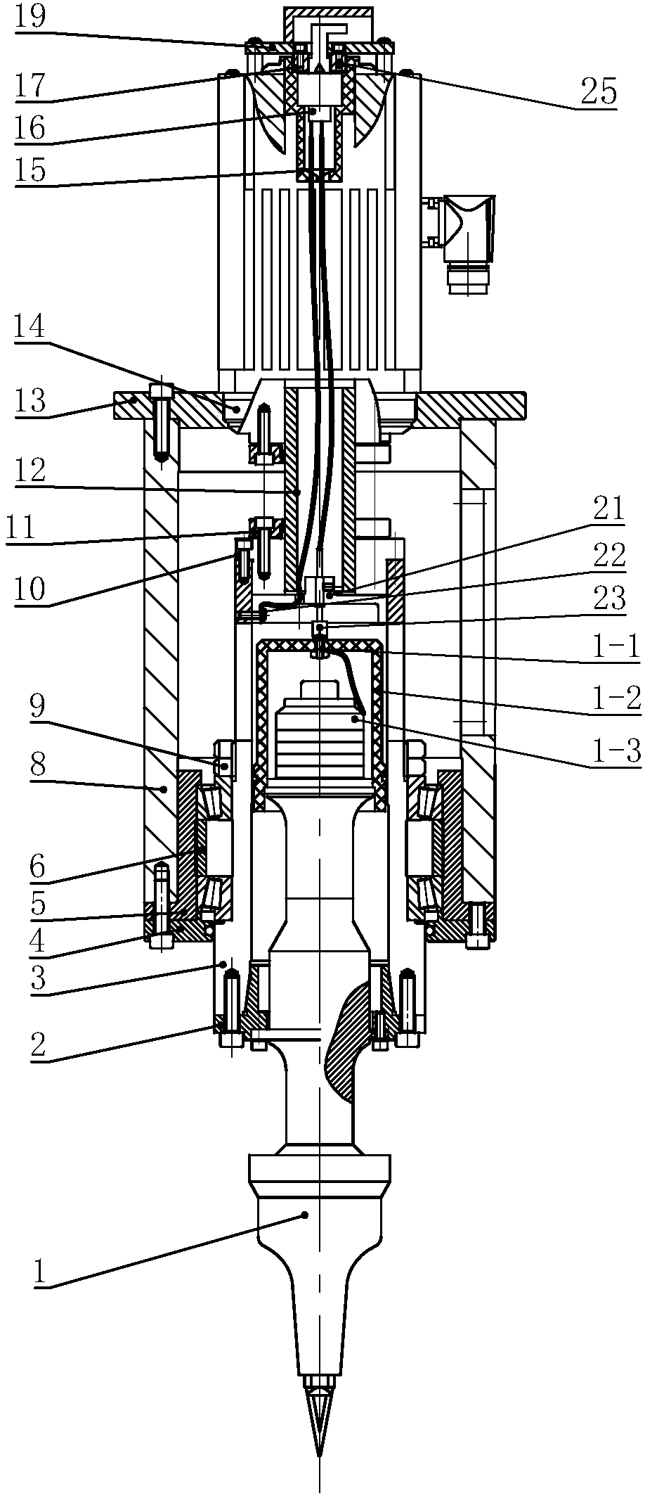 Ultrasonic cutting electric spindle driven by hollow servo motor