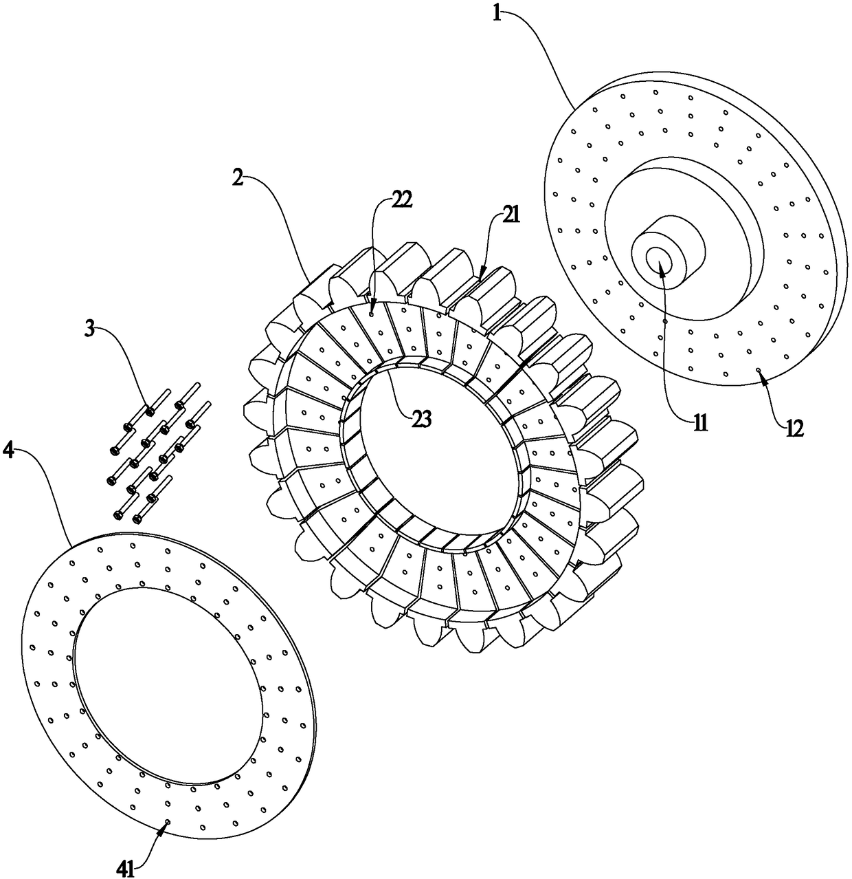 Split type gear, making method of split type gear, correction assembly of split type gear, and correction method of split type gear