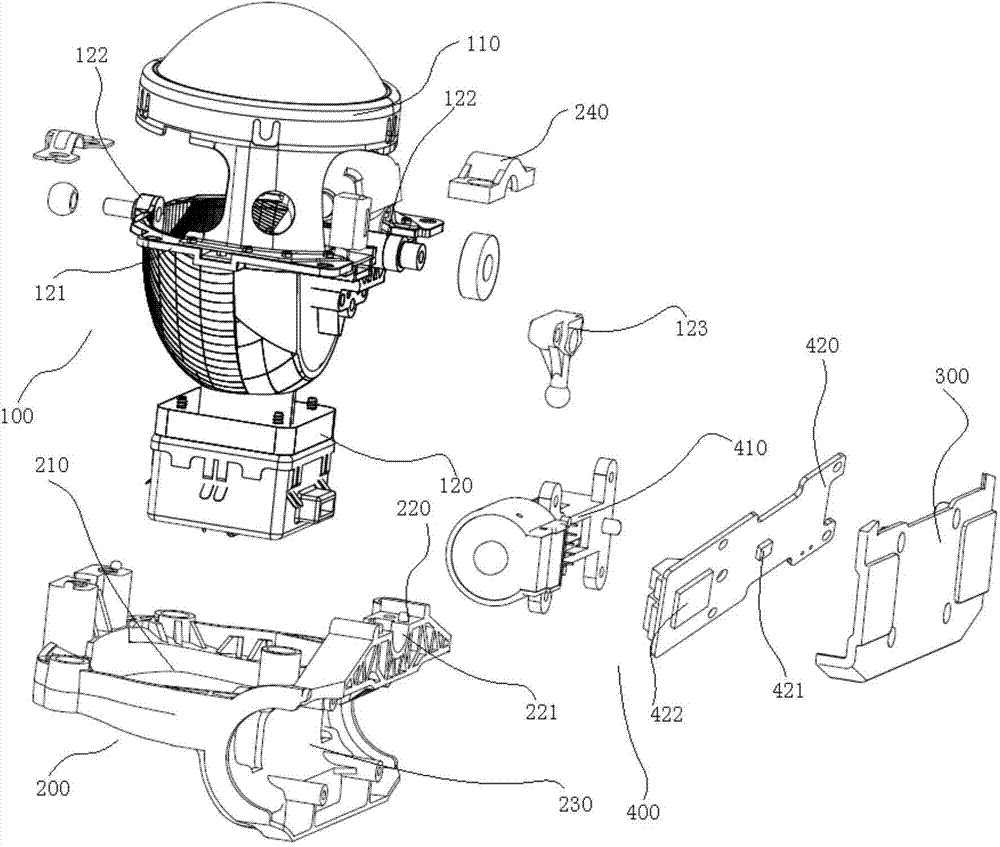 Modular autonomous compliance steering device and steering method for automobile headlamp