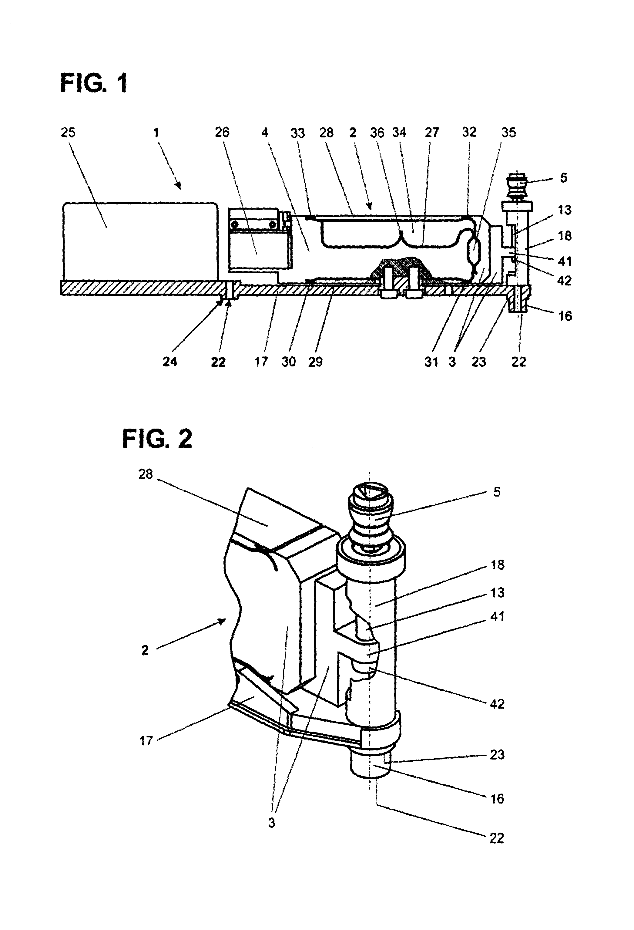 Weighing module with precisely-positionable overload protection device