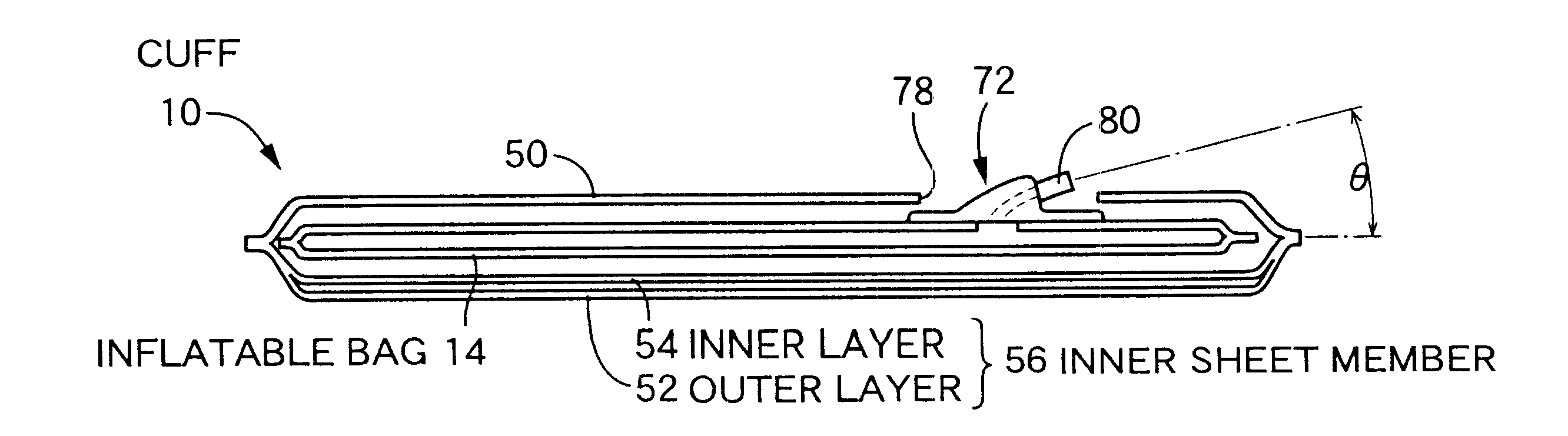 Inflatable cuff used for blood pressure measurement