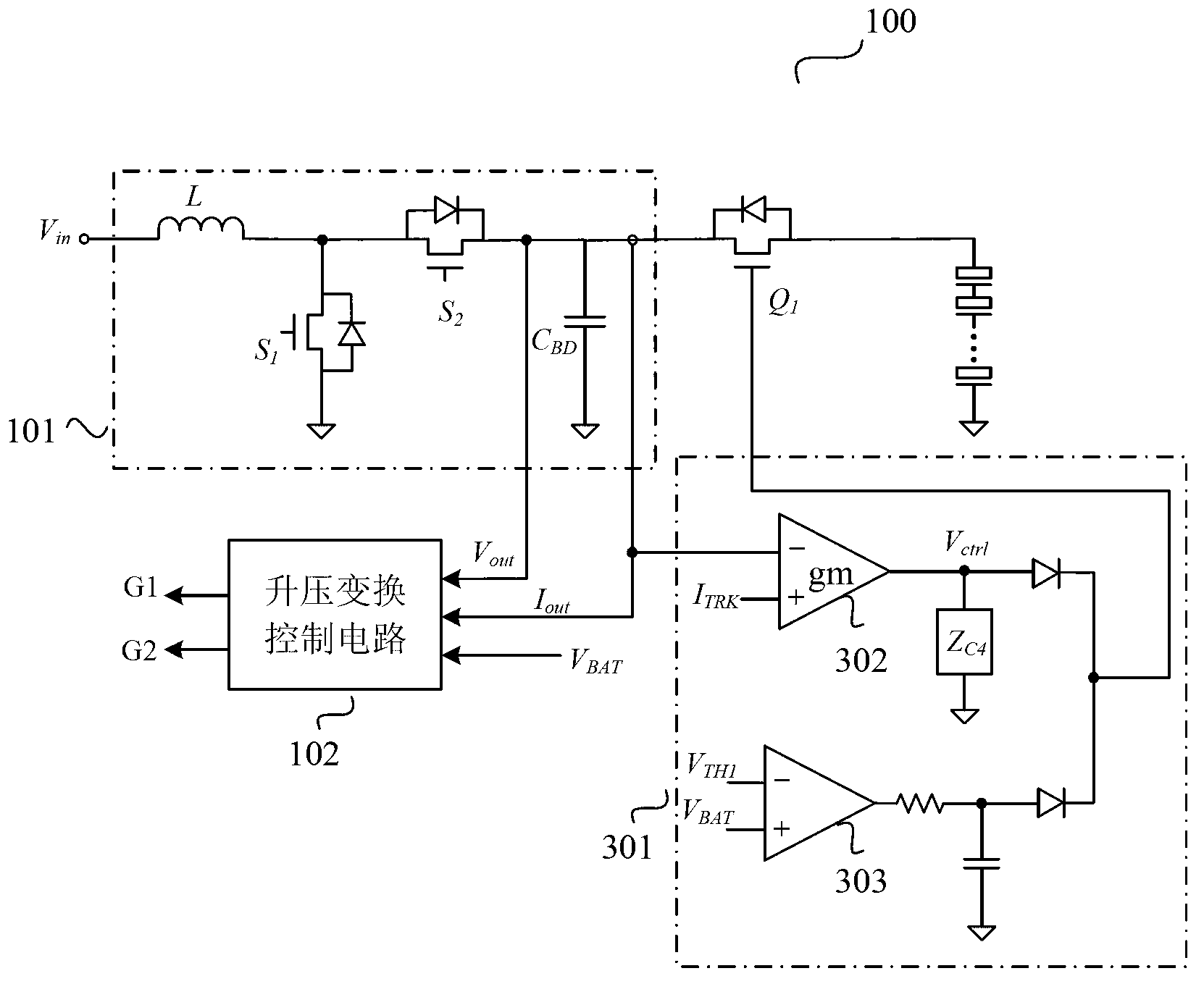 Boost type battery charging management system and control method thereof