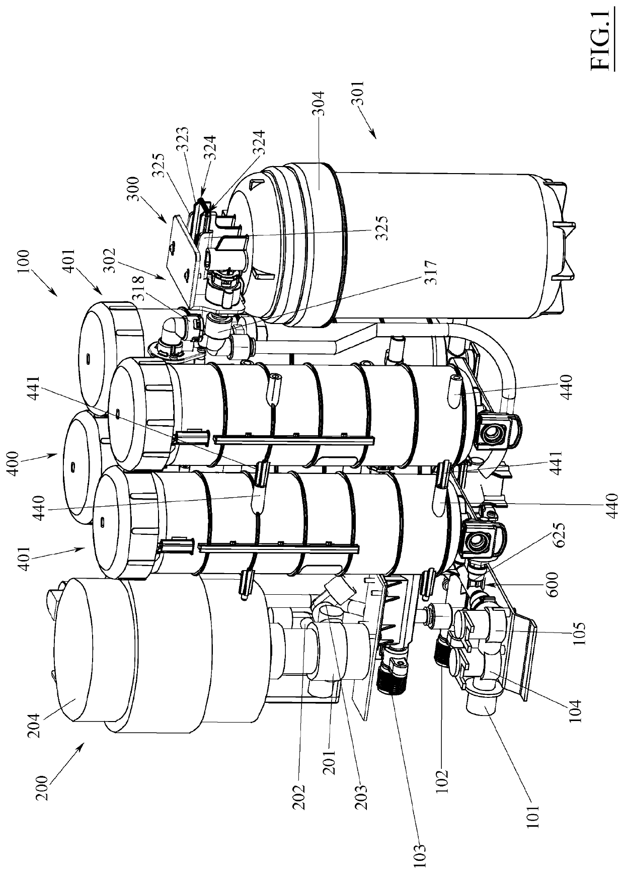 Closing system for a container of a filtering device