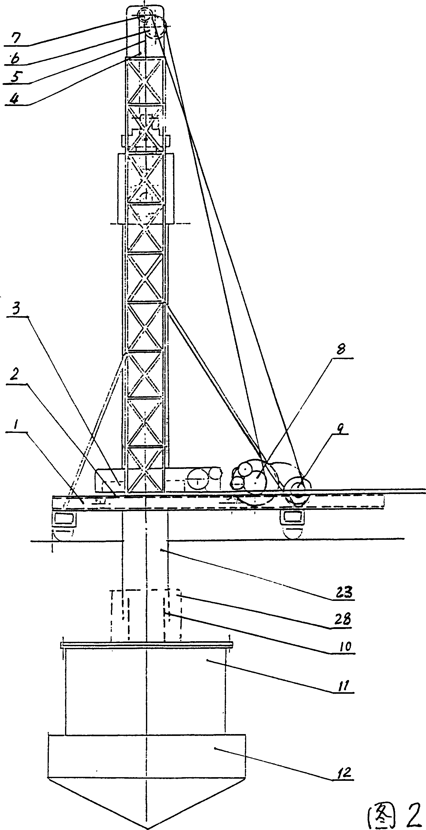 Rotative drill rig in punching and smashing type