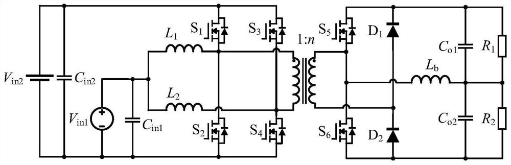 Four-port converter with symmetrical bipolar output and control method