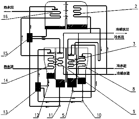 Hot water type lithium bromide absorption-type cooling water unit with single-effect generating solution parallel connection