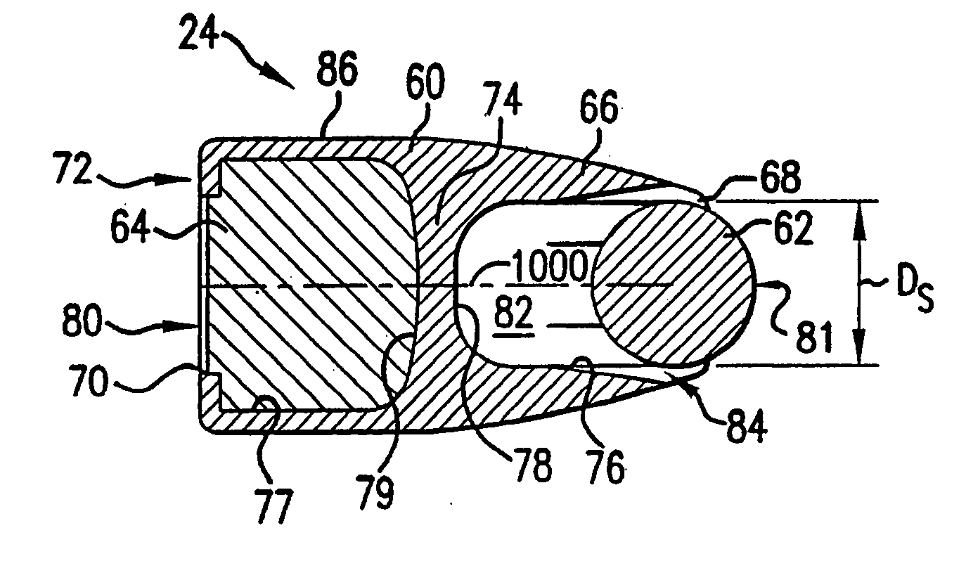 Bullet with spherical nose portion