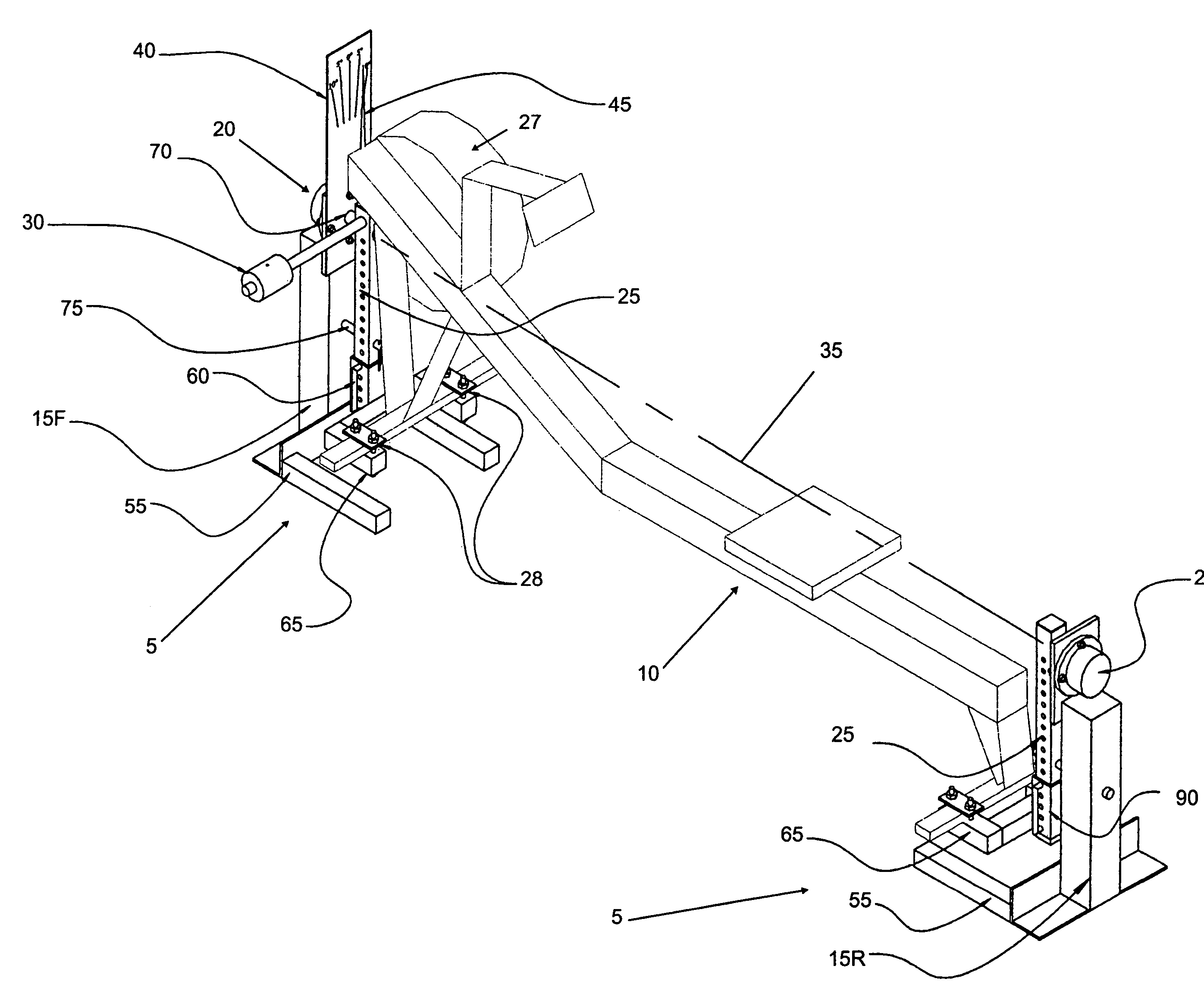 Adjustable lateral instability feature for rowing simulator