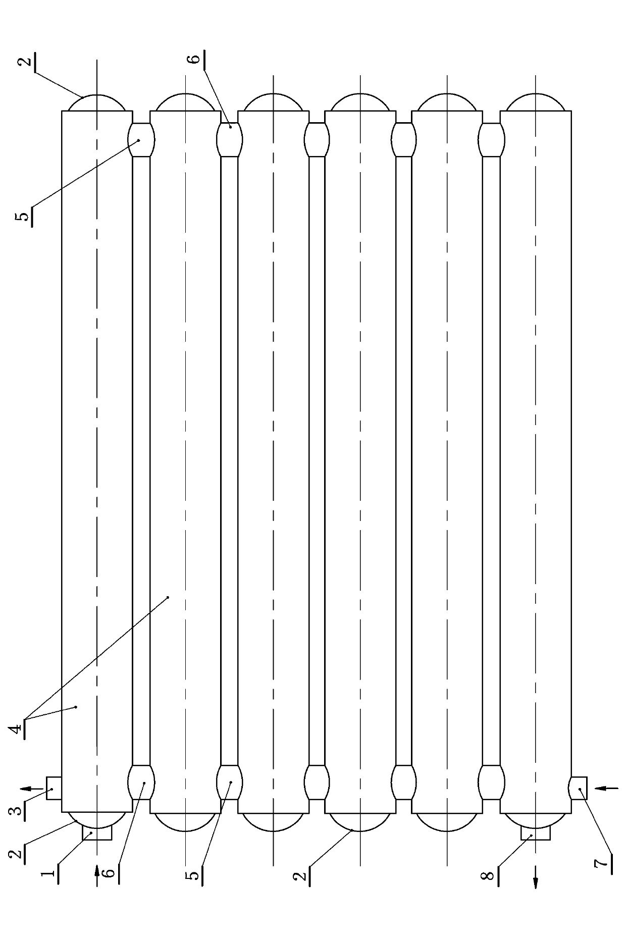 Heat-transfer heat exchanger with double-channel heat supply pipes and production process of heat-transfer heat exchanger with double-channel heat supply pipes