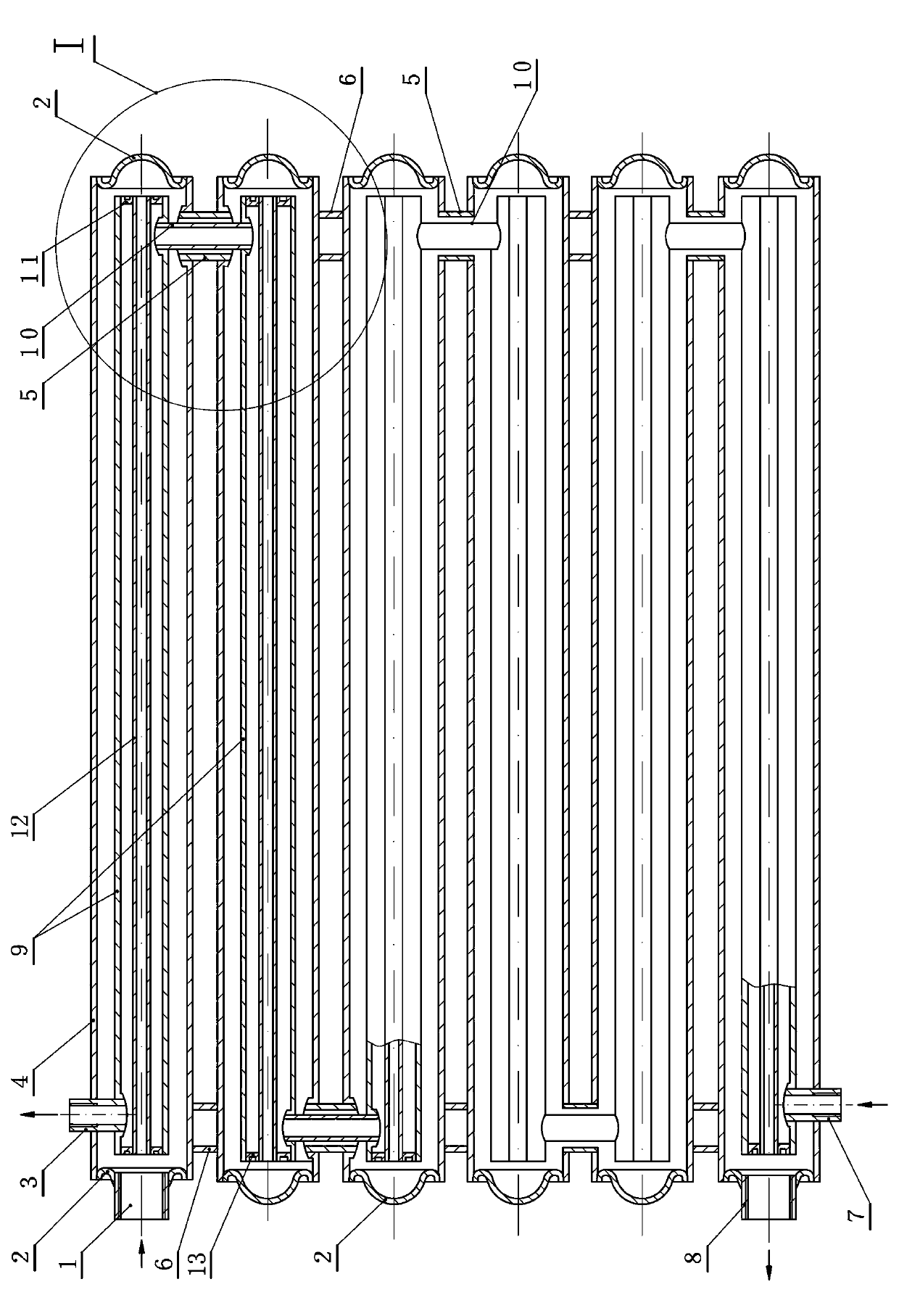 Heat-transfer heat exchanger with double-channel heat supply pipes and production process of heat-transfer heat exchanger with double-channel heat supply pipes