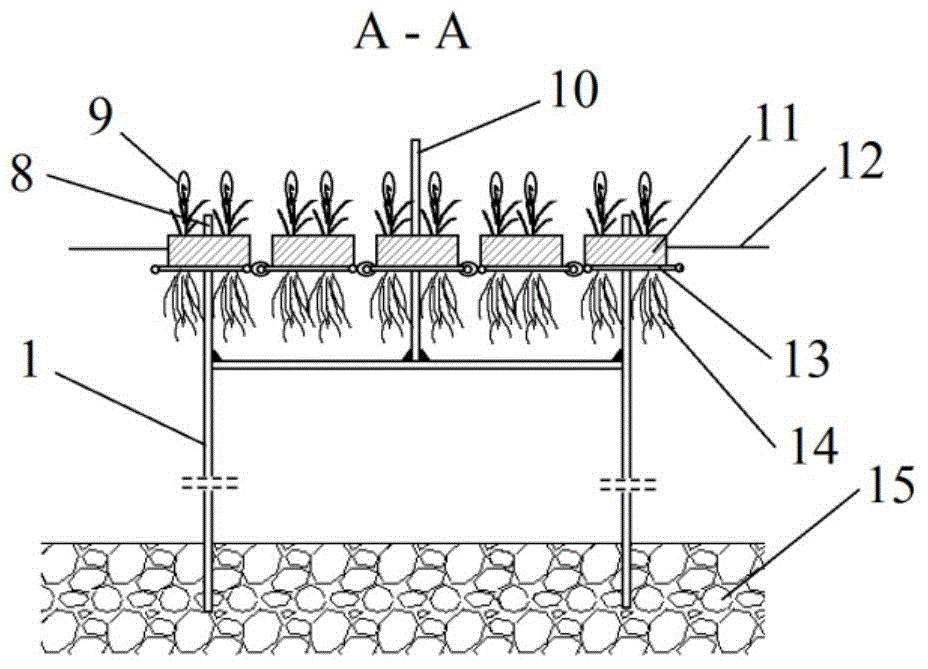 Self-deformation available type combined ecological floating bed not hindering river flood discharge