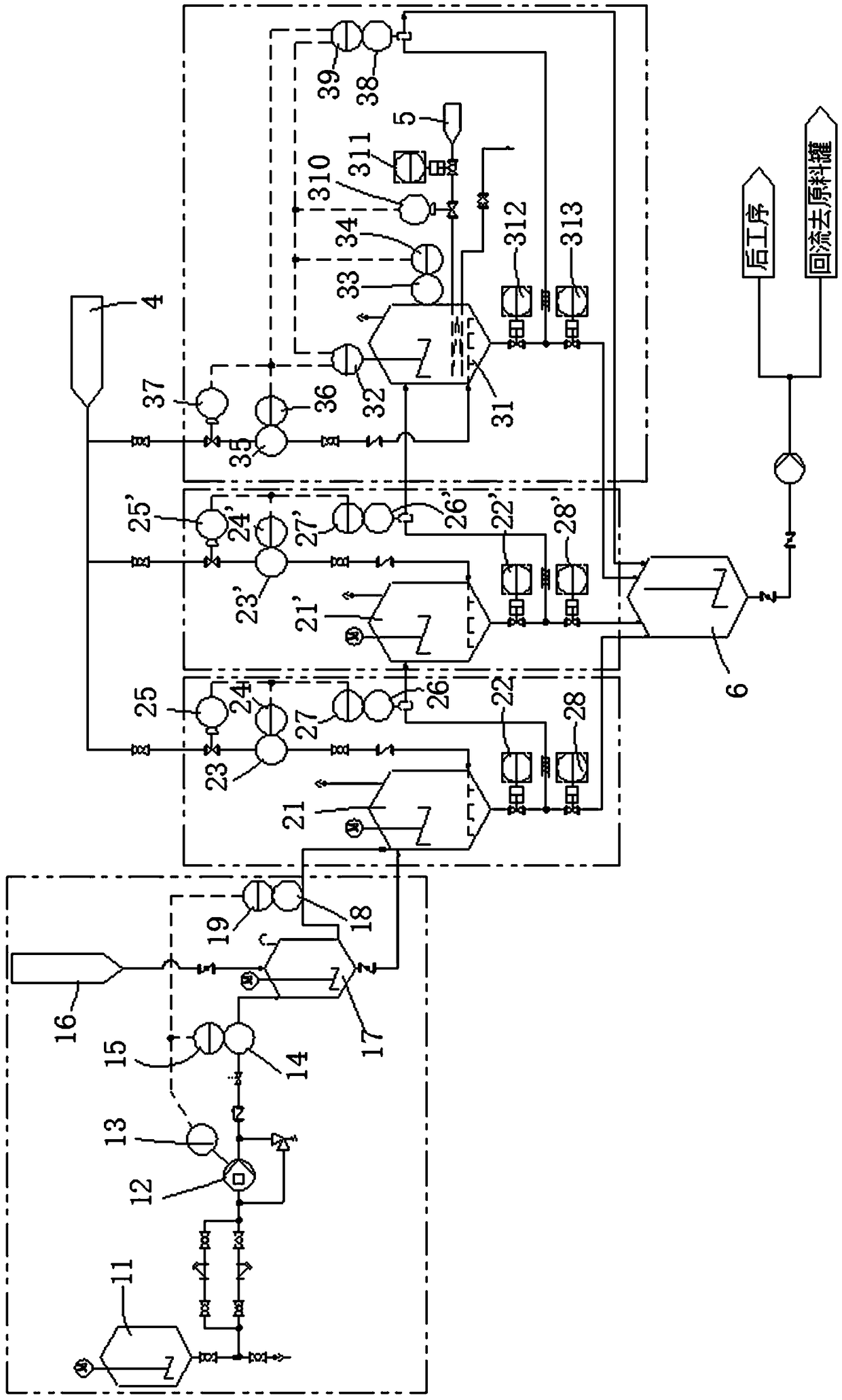 Xylose-mother-liquid continuous full-filling impunity-removing device and method