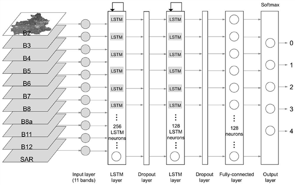 Weak supervision LSTM recurrent neural network rice field identification method based on time sequence remote sensing data