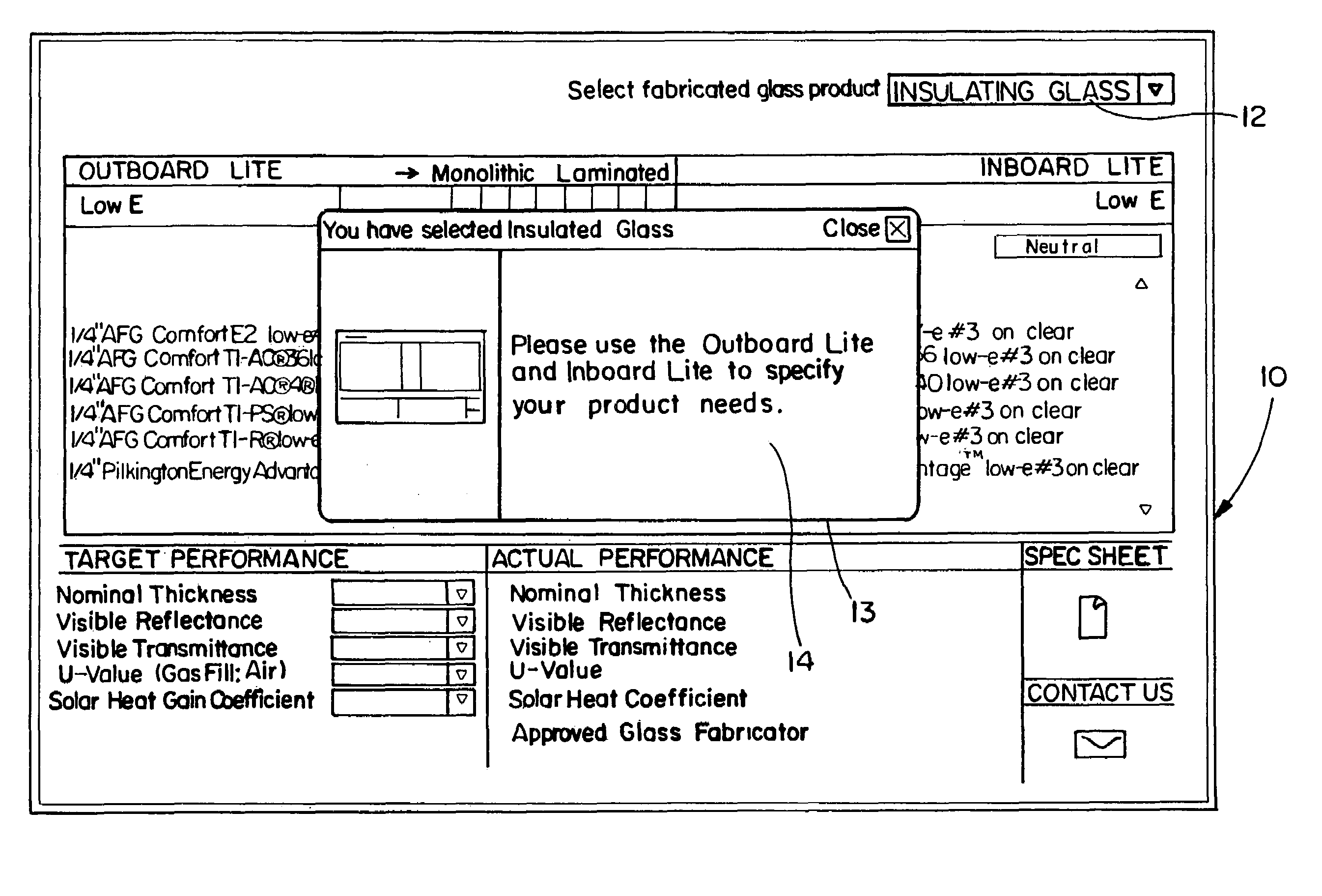 Method, apparatus and system for selecting, ordering and purchasing glass products