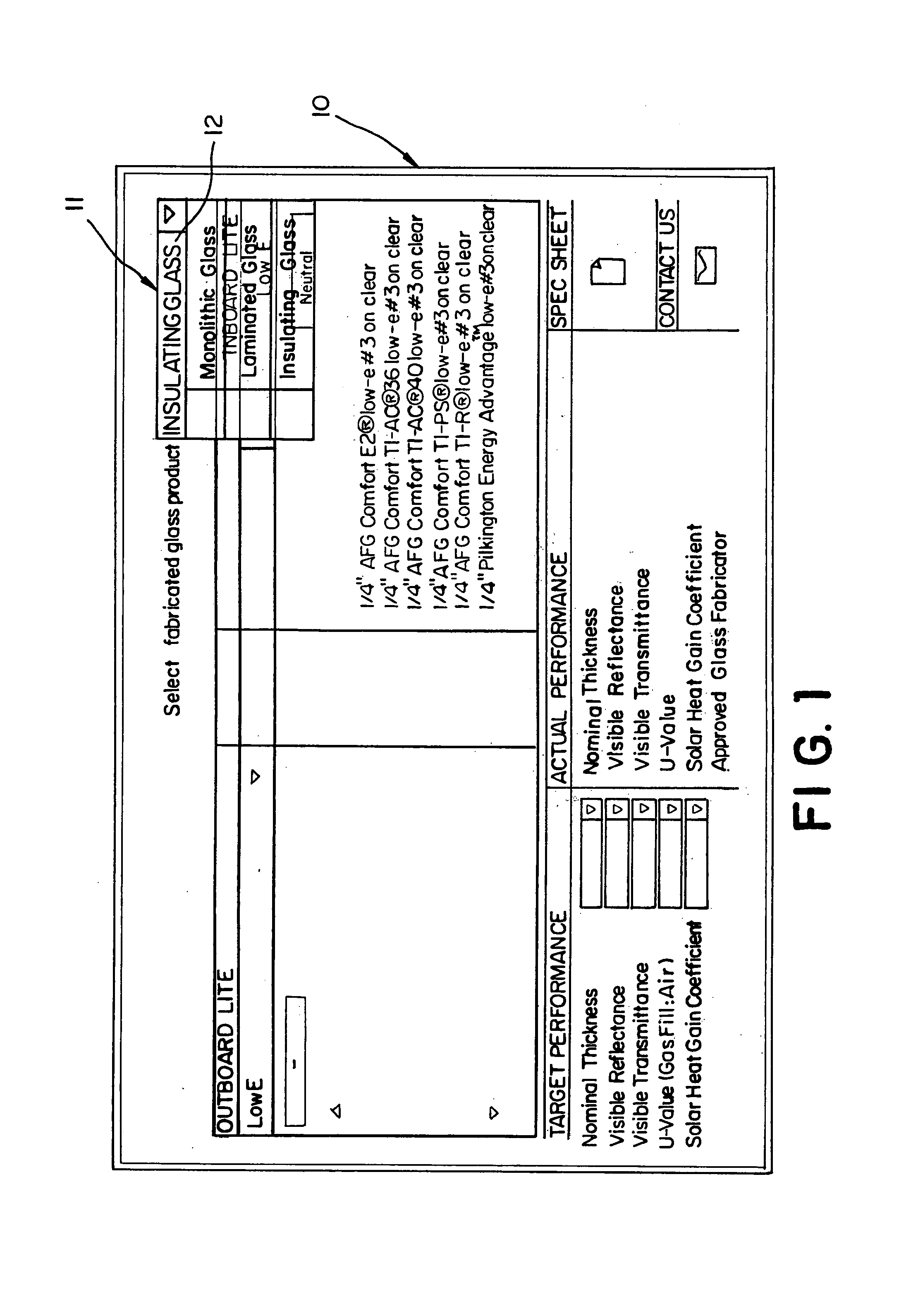 Method, apparatus and system for selecting, ordering and purchasing glass products