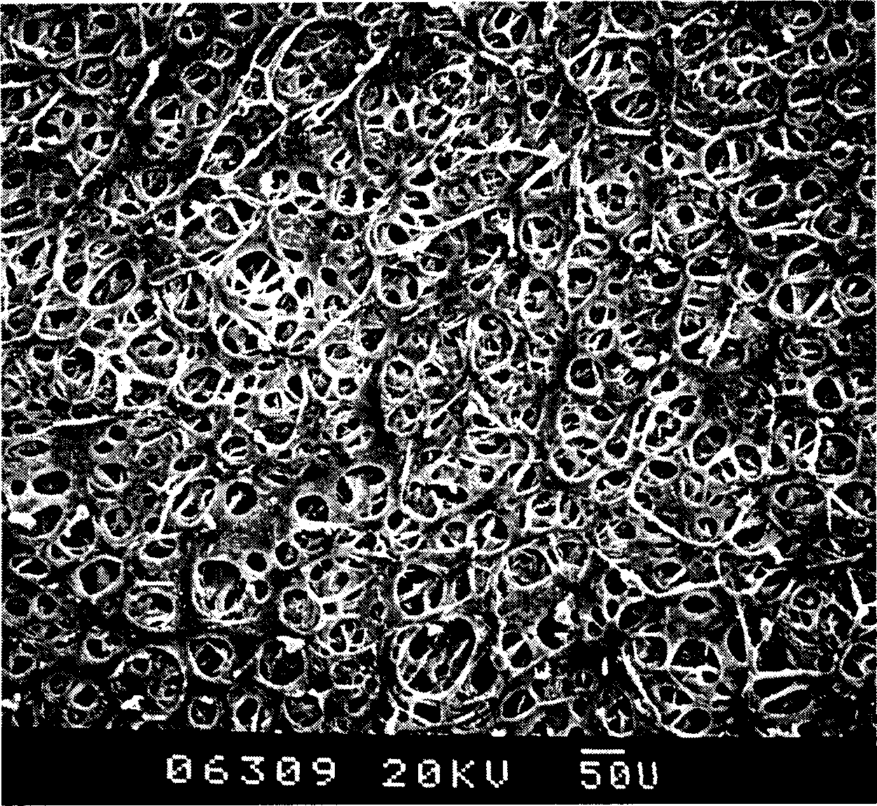 Biological material film with porous structure and its prepn