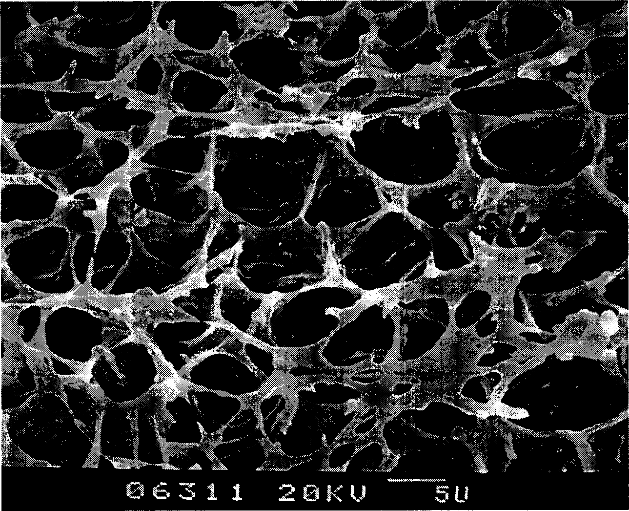 Biological material film with porous structure and its prepn