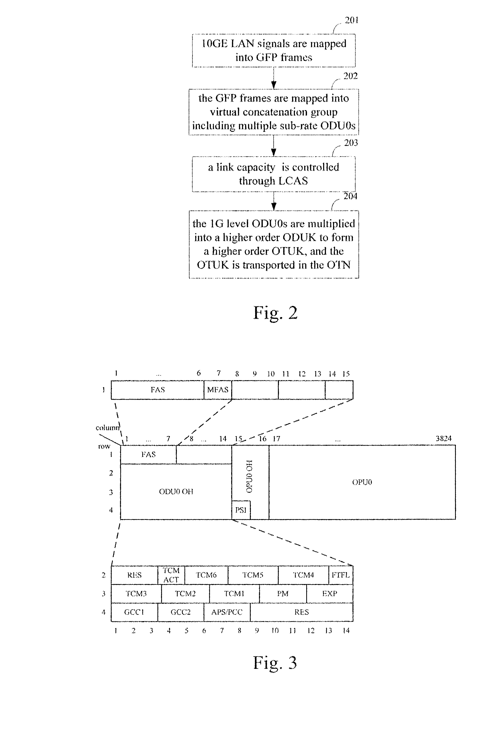 Method and apparatus for transporting local area network signals in optical transport network