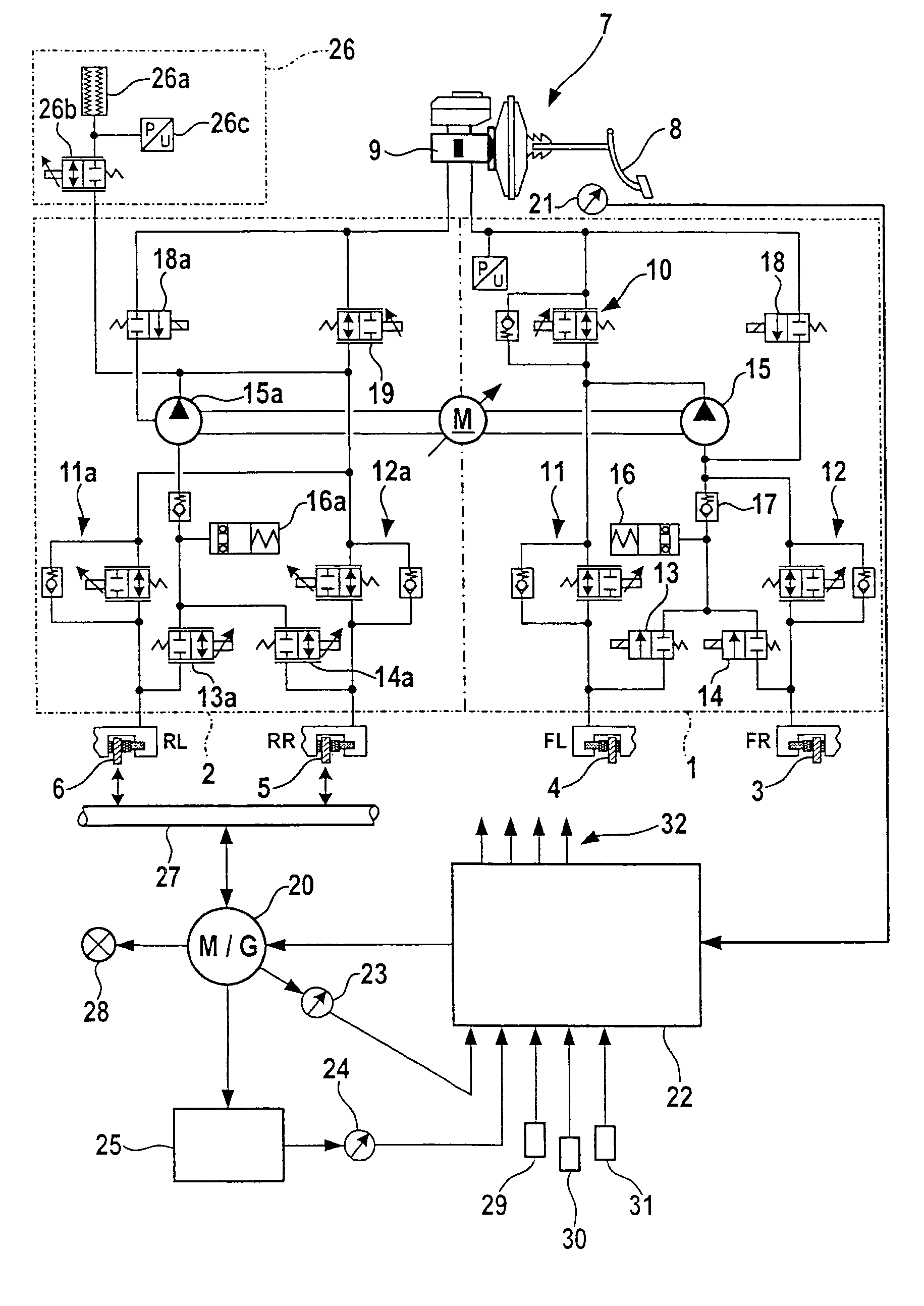 Brake device for a motor vehicle having a pressure accumulator