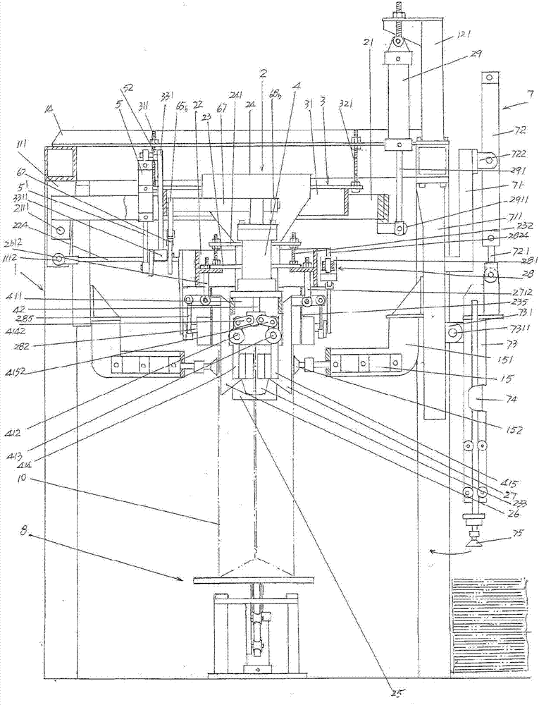 The unloading device of the open bag automatic filling machine