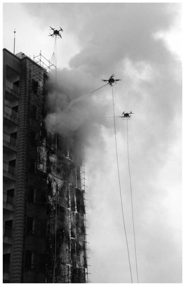 Method and device for using unmanned helicopters to put out fires in high-rise buildings