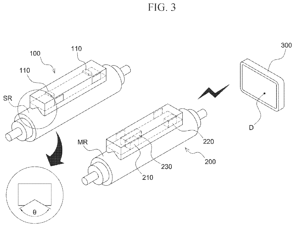 Apparatus for detecting relative positioning information between rolls, and method for measurement roll alignment state by using same