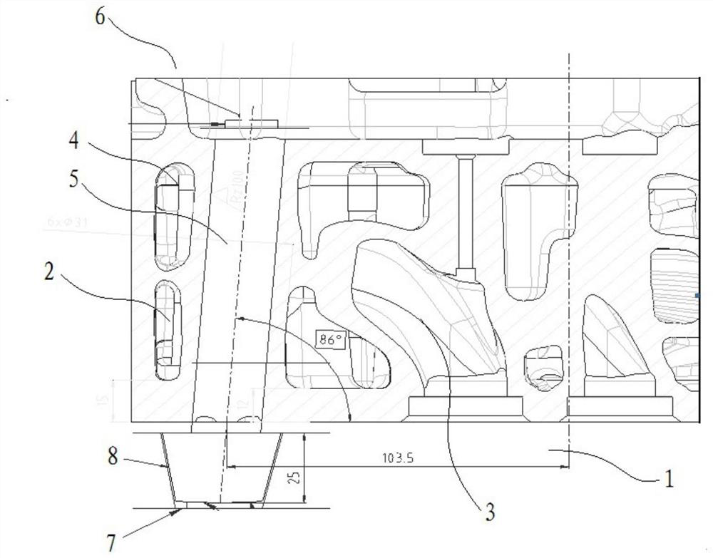 Sand core structure for cylinder cover casting tappet hole precasting and precasting method