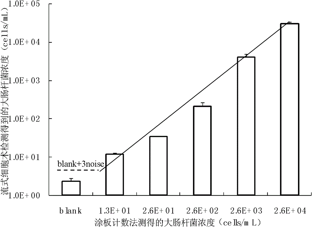 Method for detecting the colon bacillus by combining magnetic nanoparticle enrichment with bi-color flow cytometry