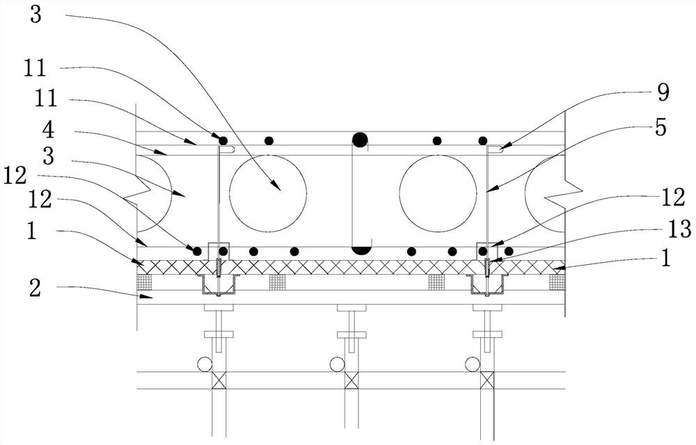 Cast-in-place concrete large-size core formwork hollow floor anti-floating structure and construction method