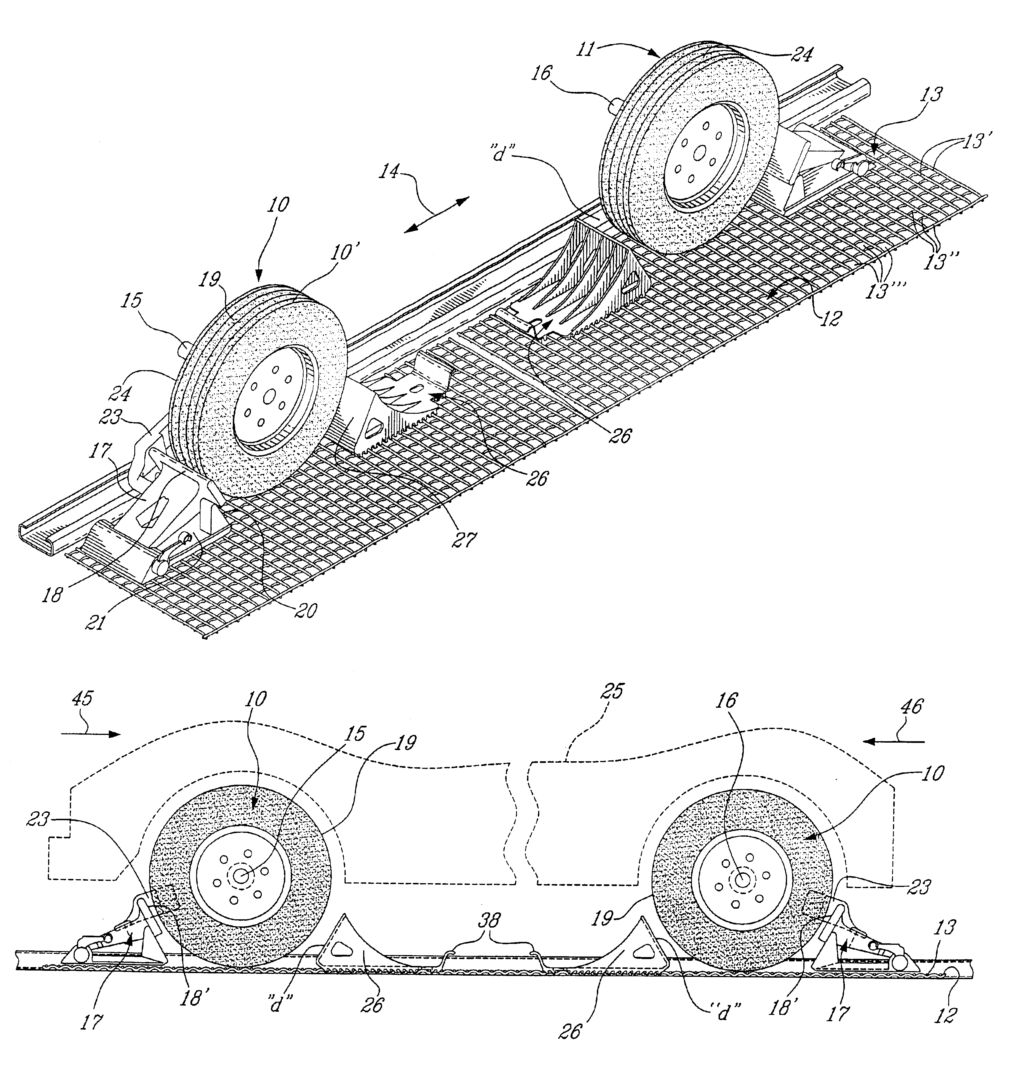 Method and system for restraining road vehicle on a transport vehicle