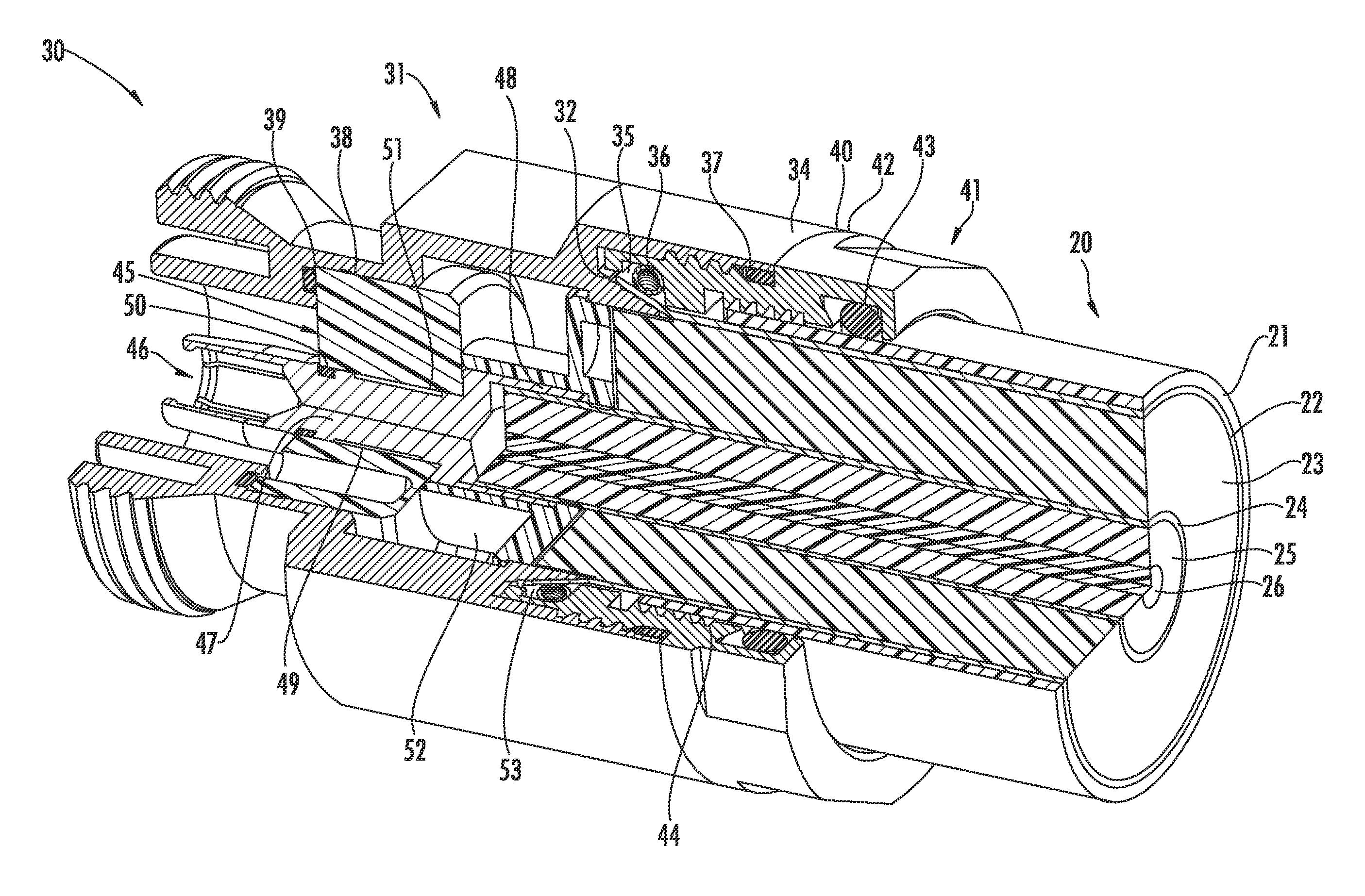 Connector for coaxial cable having rotational joint between insulator member and center contact and associated methods